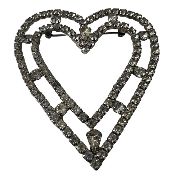 Vintage Oversized RARE Rhinestone Heart Brooch - Picture 6 of 11